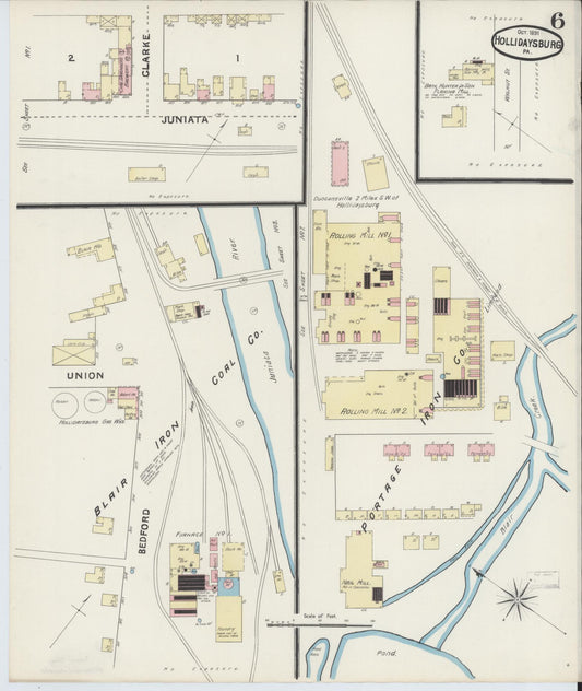 Sanborn Fire Insurance Map from Hollidaysburg, Blair County, Pennsylvania (1891), Sheet #0006 - Historic Sanborn Fire Insurance Map Print, vintage old map wall art, antique decor, genealogy gift, Pennsylvania Pennsylvania map