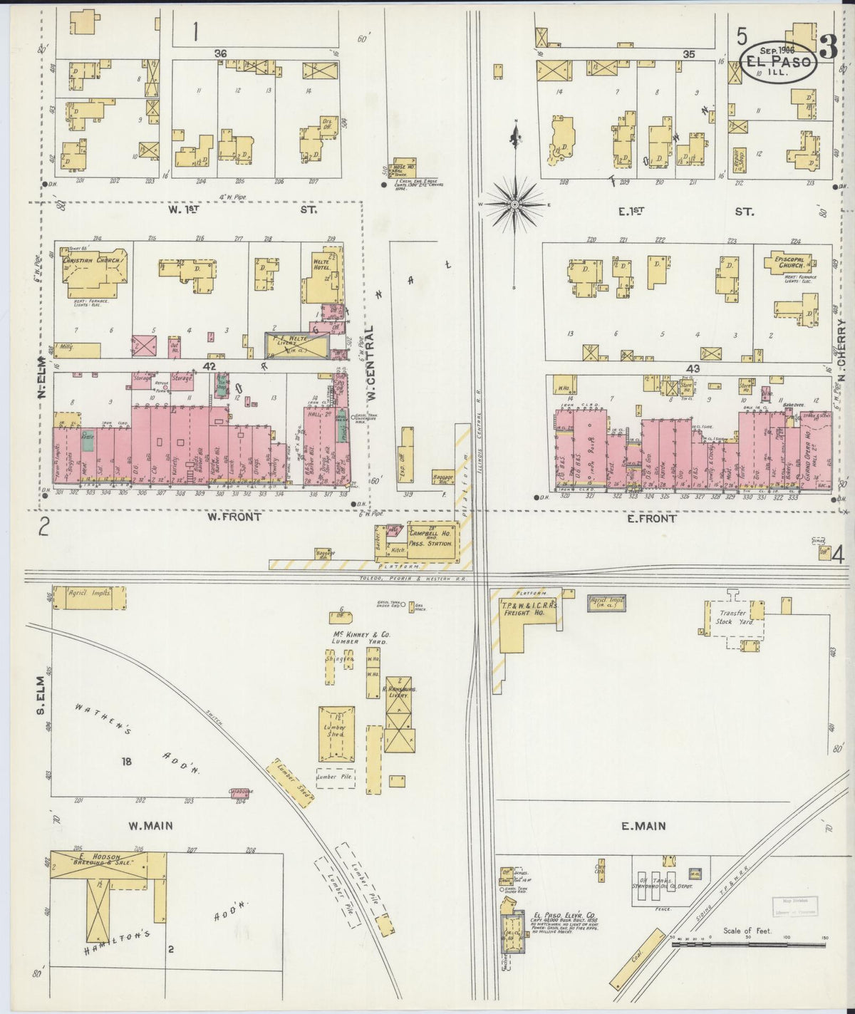 Sanborn Fire Insurance Map from El Paso, Woodford County, Illinois (1906), Sheet #0003 - Historic Sanborn Fire Insurance Map Print, vintage old map wall art, antique decor, genealogy gift, Illinois Illinois map