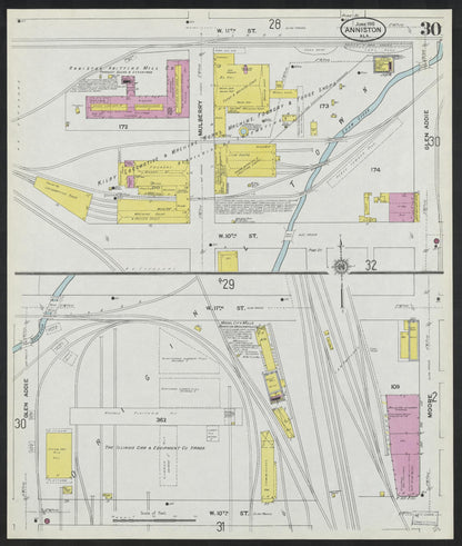 Sanborn Fire Insurance Map from Anniston, Calhoun County, Alabama (1910), Sheet #0030 - Complete Map Set gallery image, historic Sanborn map, vintage wall art, Alabama Alabama