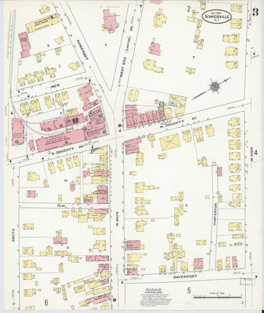Sanborn Fire Insurance Map from Somerville, Somerset County, New Jersey (1910), Sheet #0003 - Historic Sanborn Fire Insurance Map Print, vintage old map wall art, antique decor, genealogy gift, New Jersey New Jersey map