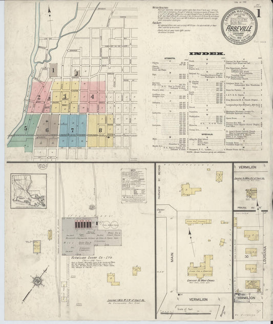 Sanborn Fire Insurance Map from Abbeville, Vermilion Parish, Louisiana (1912), Sheet #0001 - Historic Sanborn Fire Insurance Map Print, vintage old map wall art, antique decor, genealogy gift, Louisiana Louisiana map