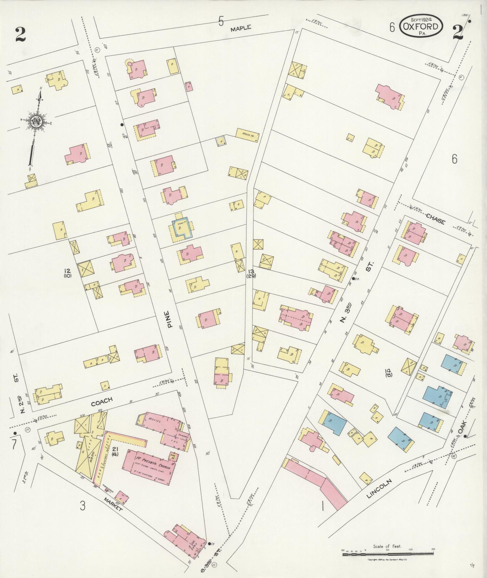 Sanborn Fire Insurance Map from Oxford, Chester County, Pennsylvania (1924), Sheet #0002 - Complete Map Set gallery image, historic Sanborn map, vintage wall art, Pennsylvania Pennsylvania