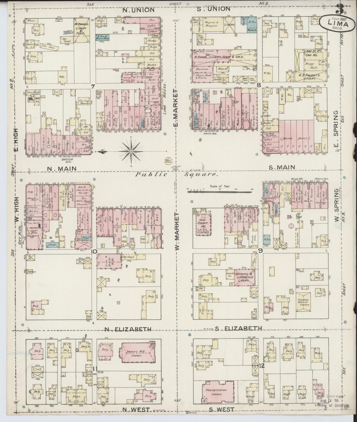 Sanborn Fire Insurance Map from Lima, Allen County, Ohio (1887), Sheet #0003 - Complete Map Set gallery image, historic Sanborn map, vintage wall art, Ohio Ohio