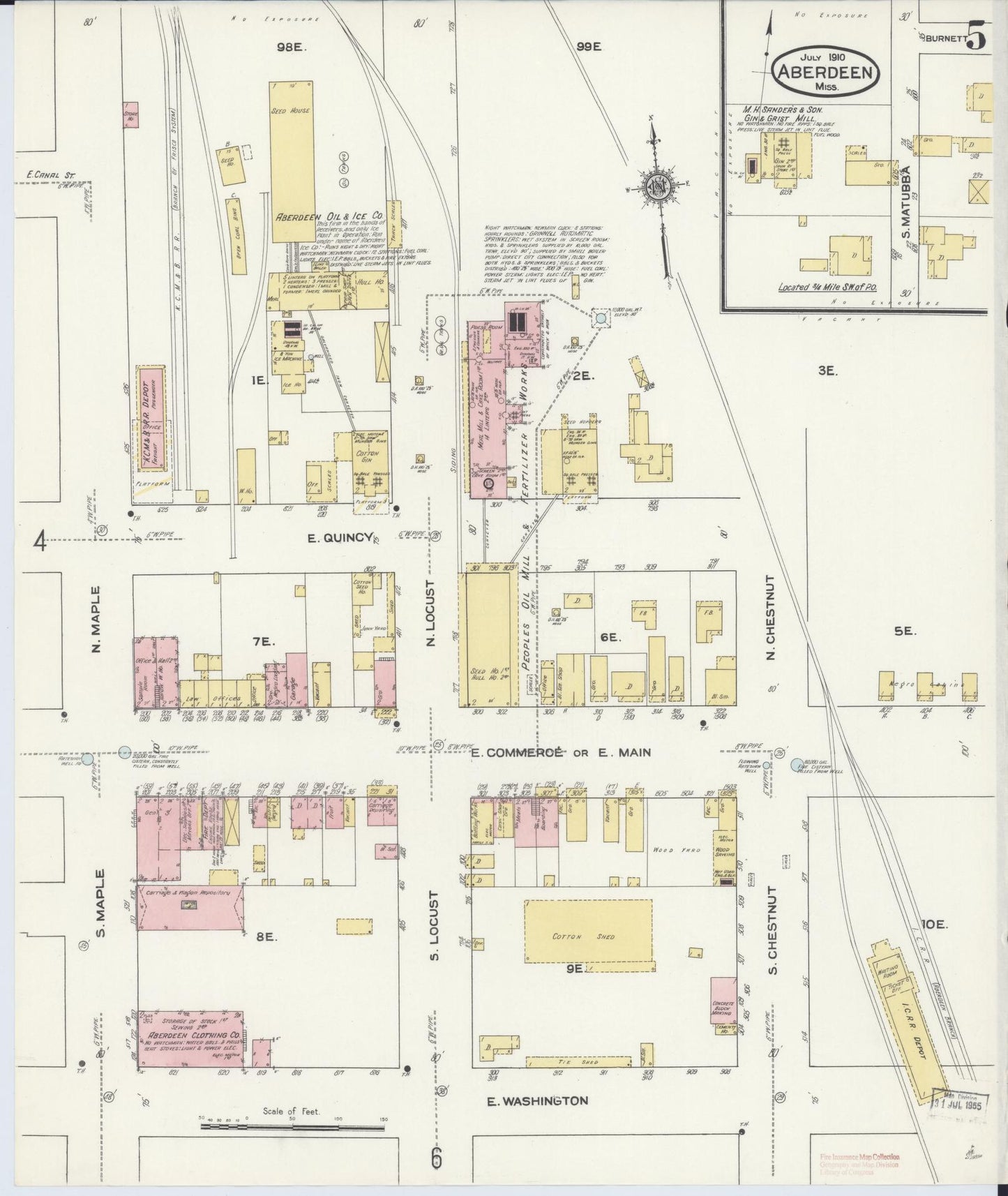 Sanborn Fire Insurance Map from Aberdeen, Monroe County, Mississippi (1910), Sheet #0005 - Complete Map Set gallery image, historic Sanborn map, vintage wall art, Mississippi Mississippi
