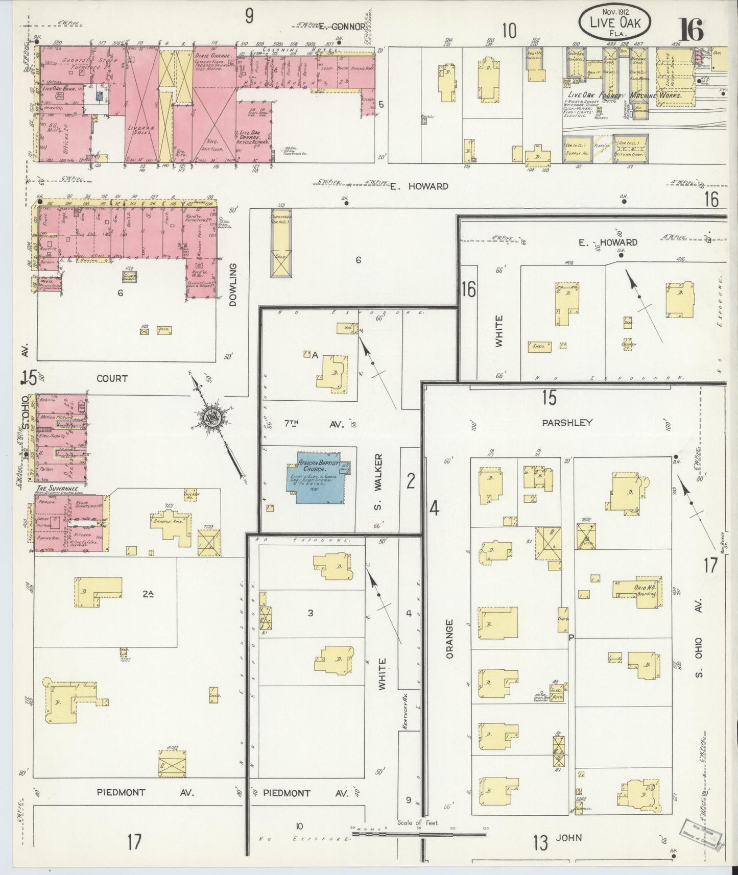 Sanborn Fire Insurance Map from Live Oak, Suwanee County, Florida (1912), Sheet #0016 - Complete Map Set gallery image, historic Sanborn map, vintage wall art, Florida Florida