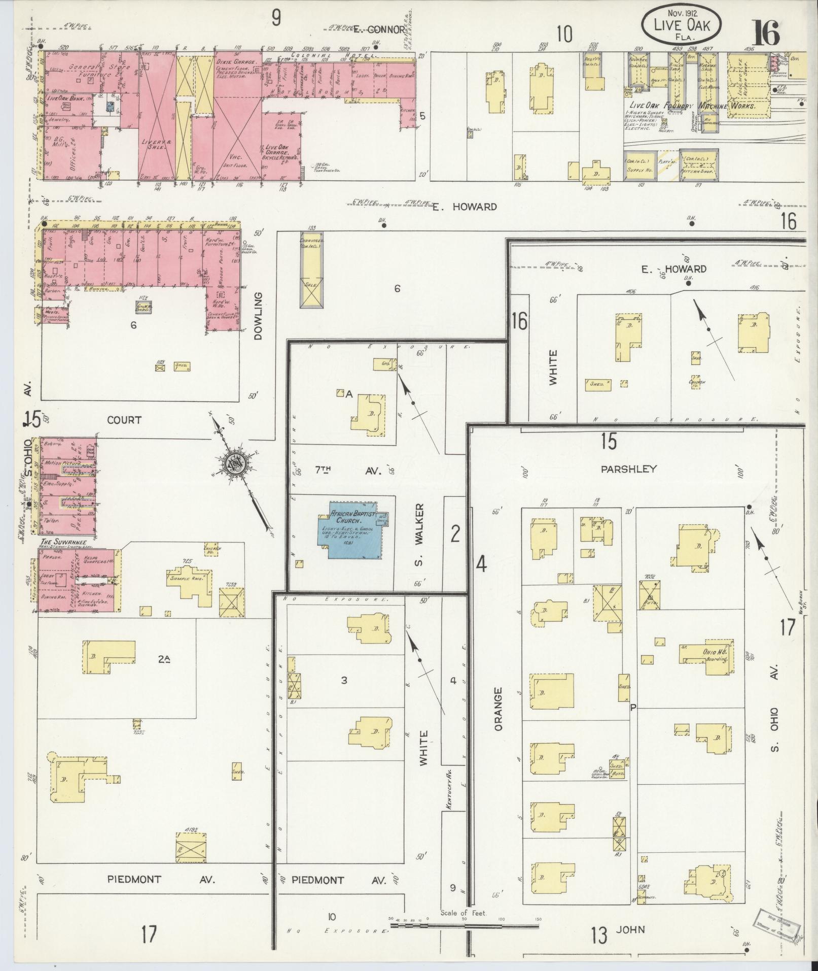 Sanborn Fire Insurance Map from Live Oak, Suwanee County, Florida (1912), Sheet #0016 - Complete Map Set gallery image, historic Sanborn map, vintage wall art, Florida Florida