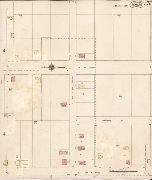 Sanborn Fire Insurance Map from Rexburg, Madison County, Idaho (1943), Sheet #0005 - Historic Sanborn Fire Insurance Map Print, vintage old map wall art, antique decor, genealogy gift, Idaho Idaho map