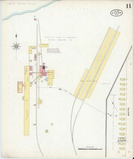 Sanborn Fire Insurance Map from Elkins, Randolph County, West Virginia (1905), Sheet #0011 - Historic Sanborn Fire Insurance Map Print, vintage old map wall art, antique decor, genealogy gift, West Virginia West Virginia map