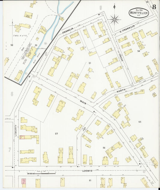 Sanborn Fire Insurance Map from Montpelier, Washington County, Vermont (1894), Sheet #0008 - Historic Sanborn Fire Insurance Map Print, vintage old map wall art, antique decor, genealogy gift, Vermont Vermont map