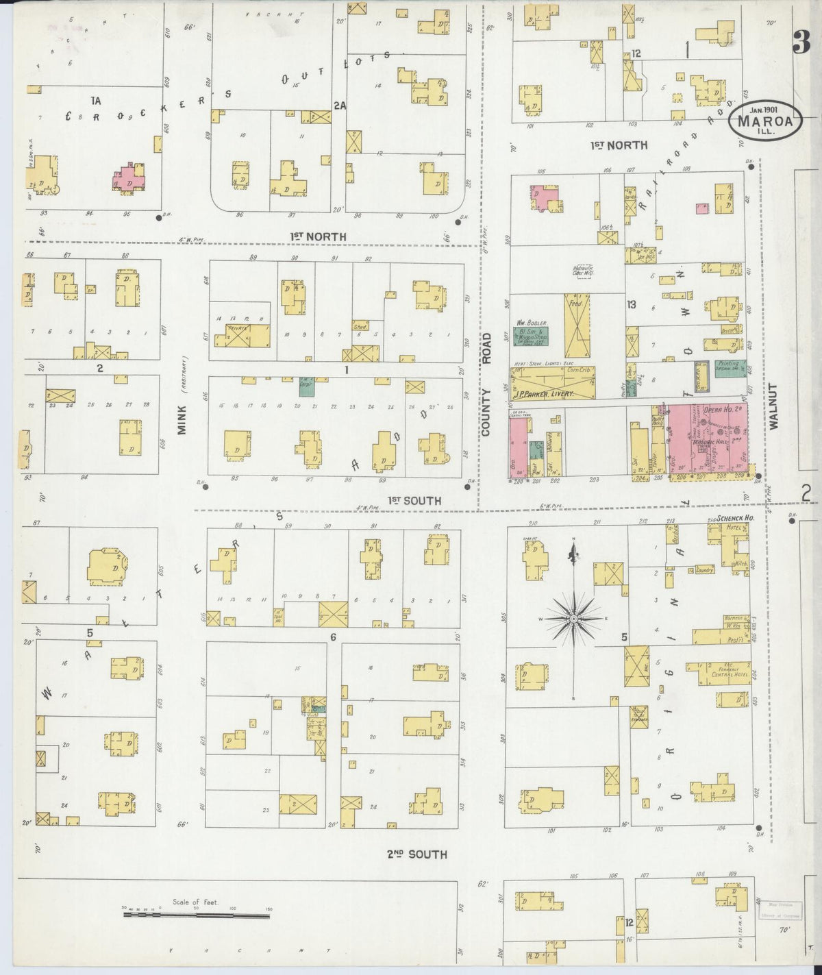 Sanborn Fire Insurance Map from Maroa, Macon County, Illinois (1901), Sheet #0003 - Historic Sanborn Fire Insurance Map Print, vintage old map wall art, antique decor, genealogy gift, Illinois Illinois map