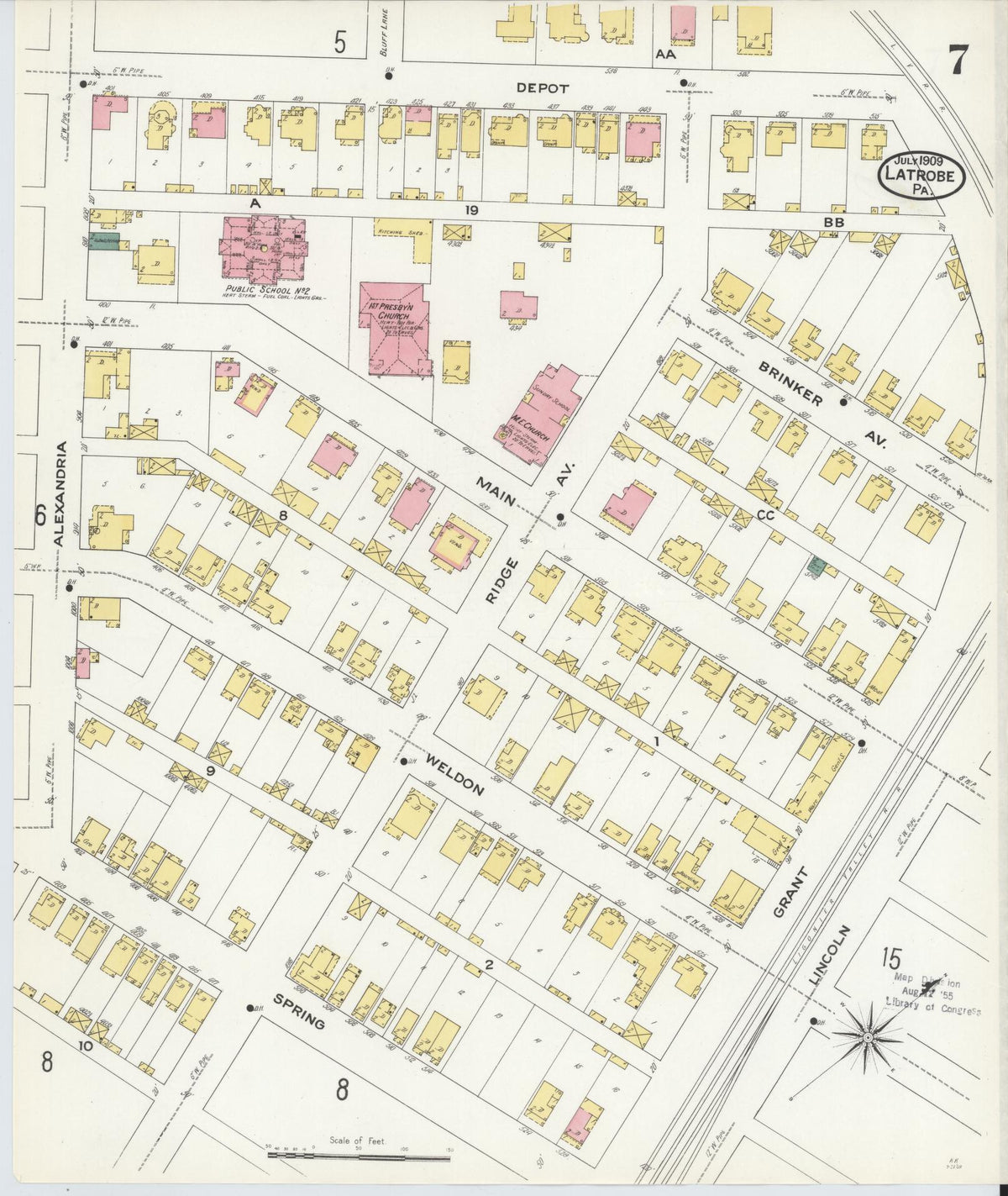 Sanborn Fire Insurance Map from Latrobe, Westmoreland County, Pennsylvania (1909), Sheet #0007 - Complete Map Set gallery image, historic Sanborn map, vintage wall art, Pennsylvania Pennsylvania