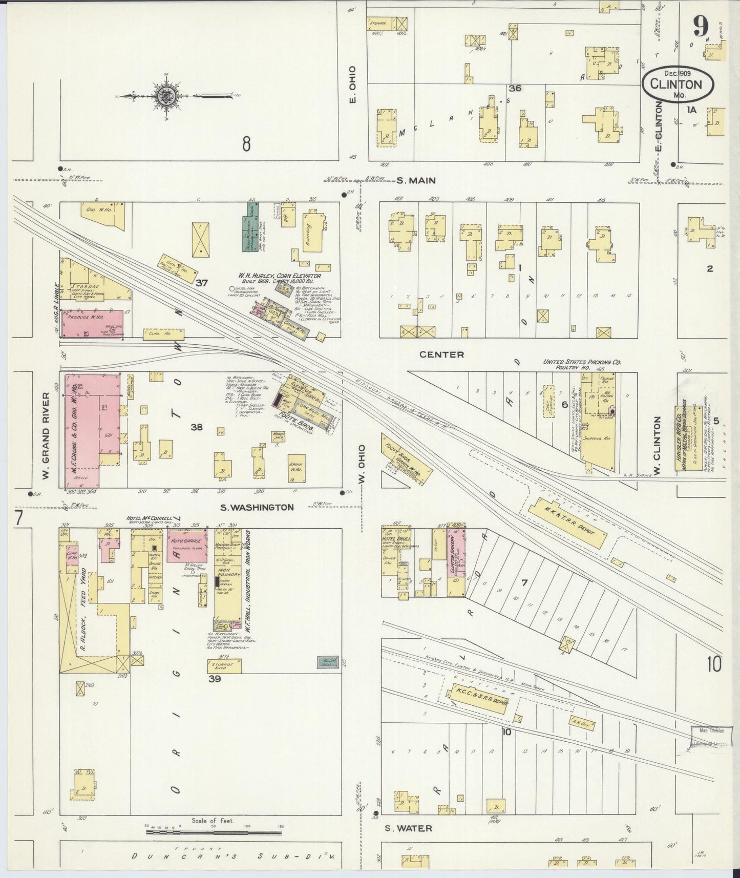 Sanborn Fire Insurance Map from Clinton, Henry County, Missouri (1909), Sheet #0009 - Complete Map Set gallery image, historic Sanborn map, vintage wall art, Missouri Missouri
