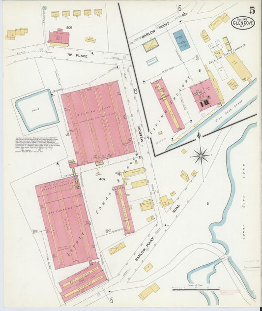 Sanborn Fire Insurance Map from Glen Cove, Nassau County, New York (1908), Sheet #0005 - Historic Sanborn Fire Insurance Map Print, vintage old map wall art, antique decor, genealogy gift, New York New York map