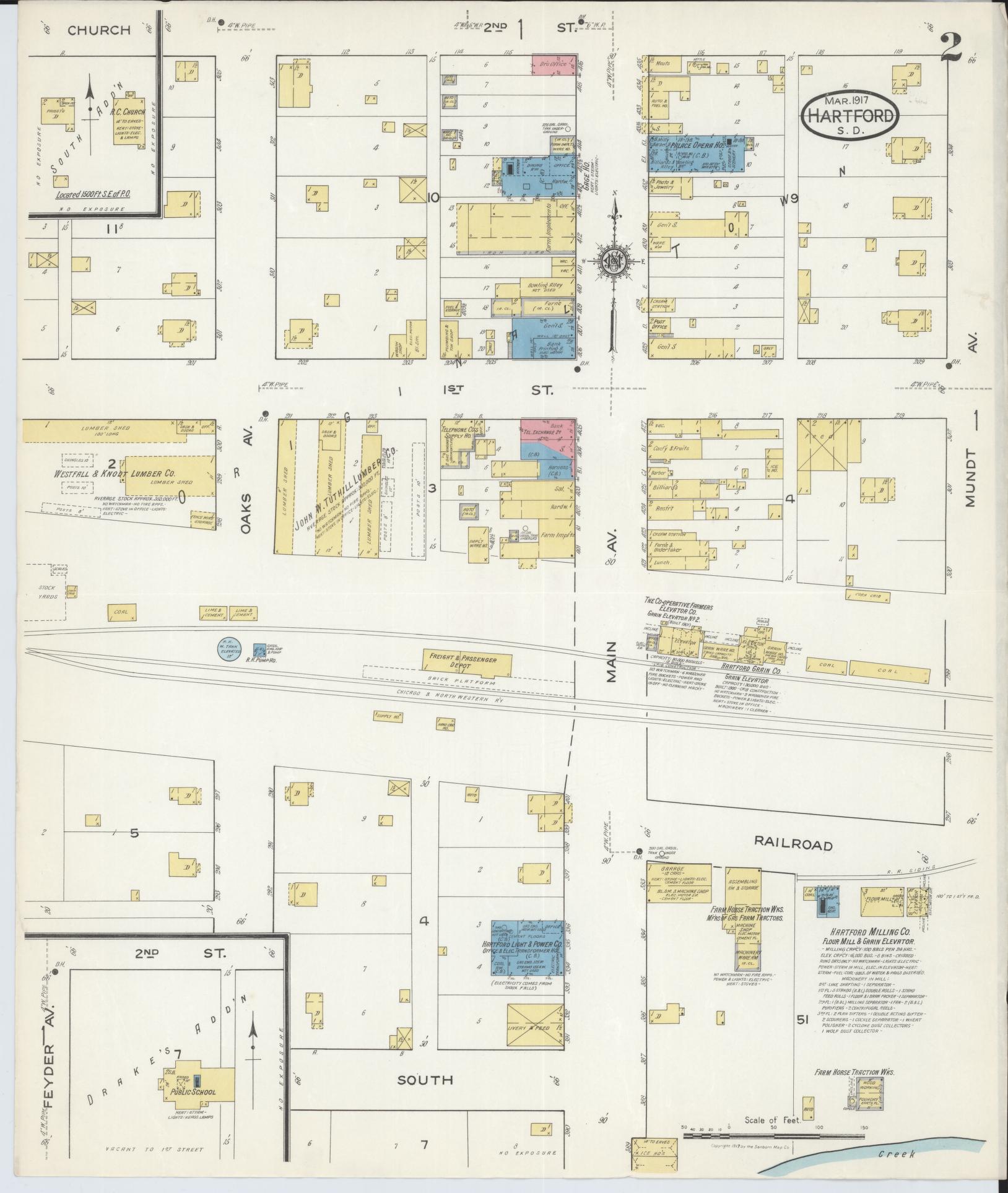 Sanborn Fire Insurance Map from Hartford, Minnehaha County, South Dakota (1917), Sheet #0002 - Historic Sanborn Fire Insurance Map Print, vintage old map wall art, antique decor, genealogy gift, South Dakota South Dakota map