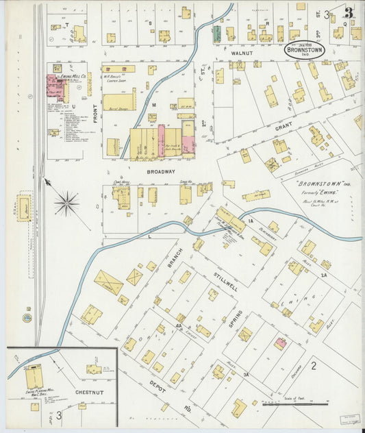 Sanborn Fire Insurance Map from Brownstown, Jackson County, Indiana (1899), Sheet #0003 - Historic Sanborn Fire Insurance Map Print, vintage old map wall art, antique decor, genealogy gift, Indiana Indiana map