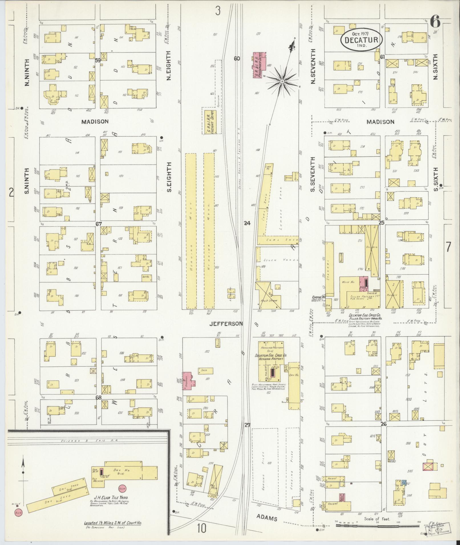 Sanborn Fire Insurance Map from Decatur, Adams County, Indiana (1907), Sheet #0006 - Complete Map Set gallery image, historic Sanborn map, vintage wall art, Indiana Indiana