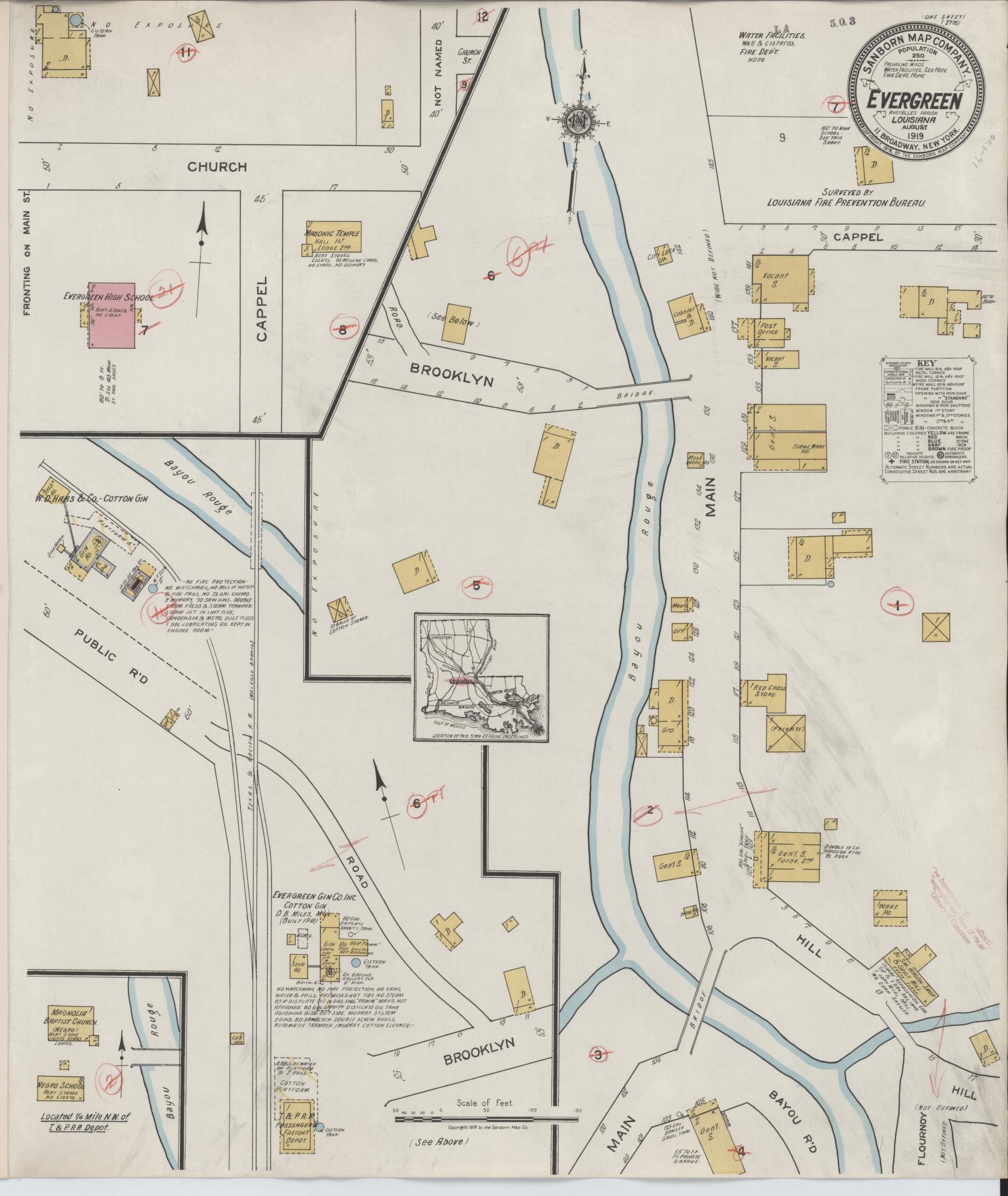 Sanborn Fire Insurance Map from Evergreen, Avoyelles Parish, Louisiana (1919), Sheet #0001 - Historic Sanborn Fire Insurance Map Print, vintage old map wall art, antique decor, genealogy gift, Louisiana Louisiana map