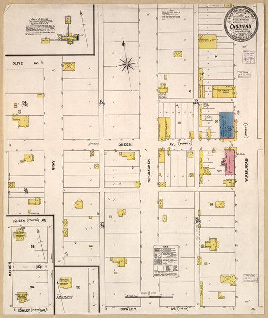 Sanborn Fire Insurance Map from Choteau, Mayes County, Oklahoma (1905), Sheet #0001 - Historic Sanborn Fire Insurance Map Print, vintage old map wall art, antique decor, genealogy gift, Oklahoma Oklahoma map
