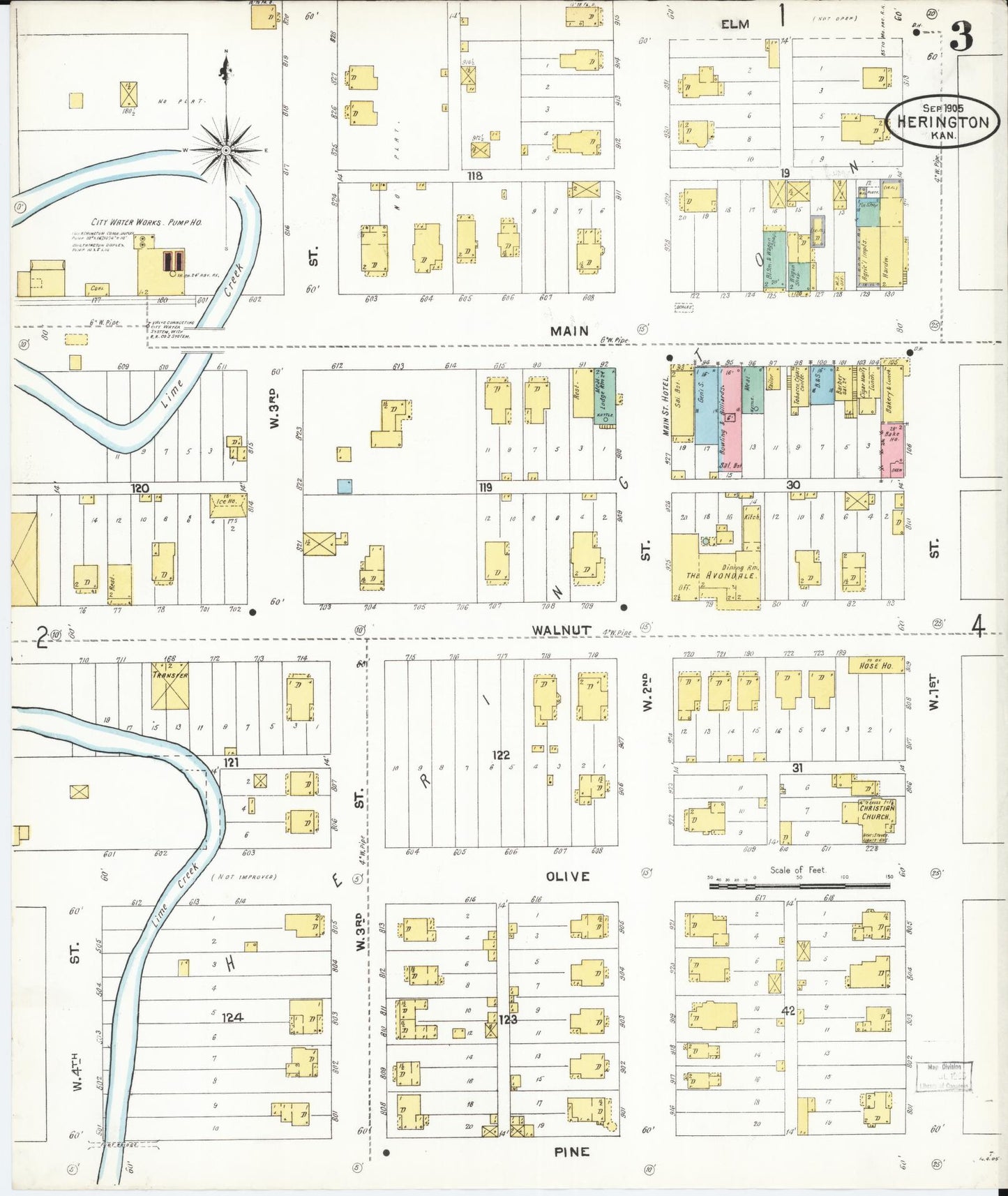 Sanborn Fire Insurance Map from Herington, Dickinson County, Kansas (1905), Sheet #0003 - Complete Map Set gallery image, historic Sanborn map, vintage wall art, Kansas Kansas