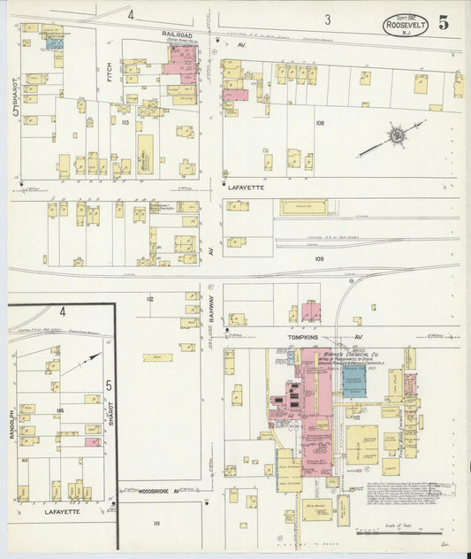 Sanborn Fire Insurance Map from Roosevelt, Middlesex County, New Jersey (1912), Sheet #0005 - Historic Sanborn Fire Insurance Map Print, vintage old map wall art, antique decor, genealogy gift, New Jersey New Jersey map