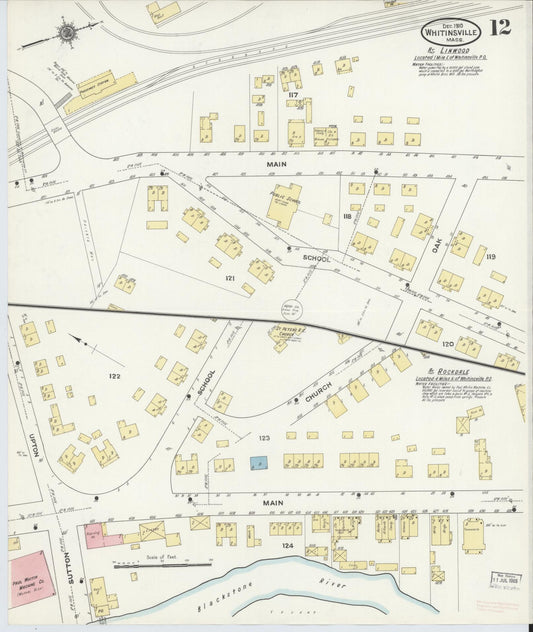 Sanborn Fire Insurance Map from Whitinsville, Worcester County, Massachusetts (1910), Sheet #0012 - Historic Sanborn Fire Insurance Map Print, vintage old map wall art, antique decor, genealogy gift, Massachusetts Massachusetts map