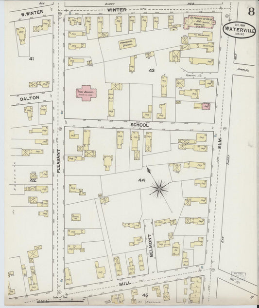 Sanborn Fire Insurance Map from Waterville, Kennebec County, Maine (1889), Sheet #0008 - Historic Sanborn Fire Insurance Map Print, vintage old map wall art, antique decor, genealogy gift, Maine Maine map