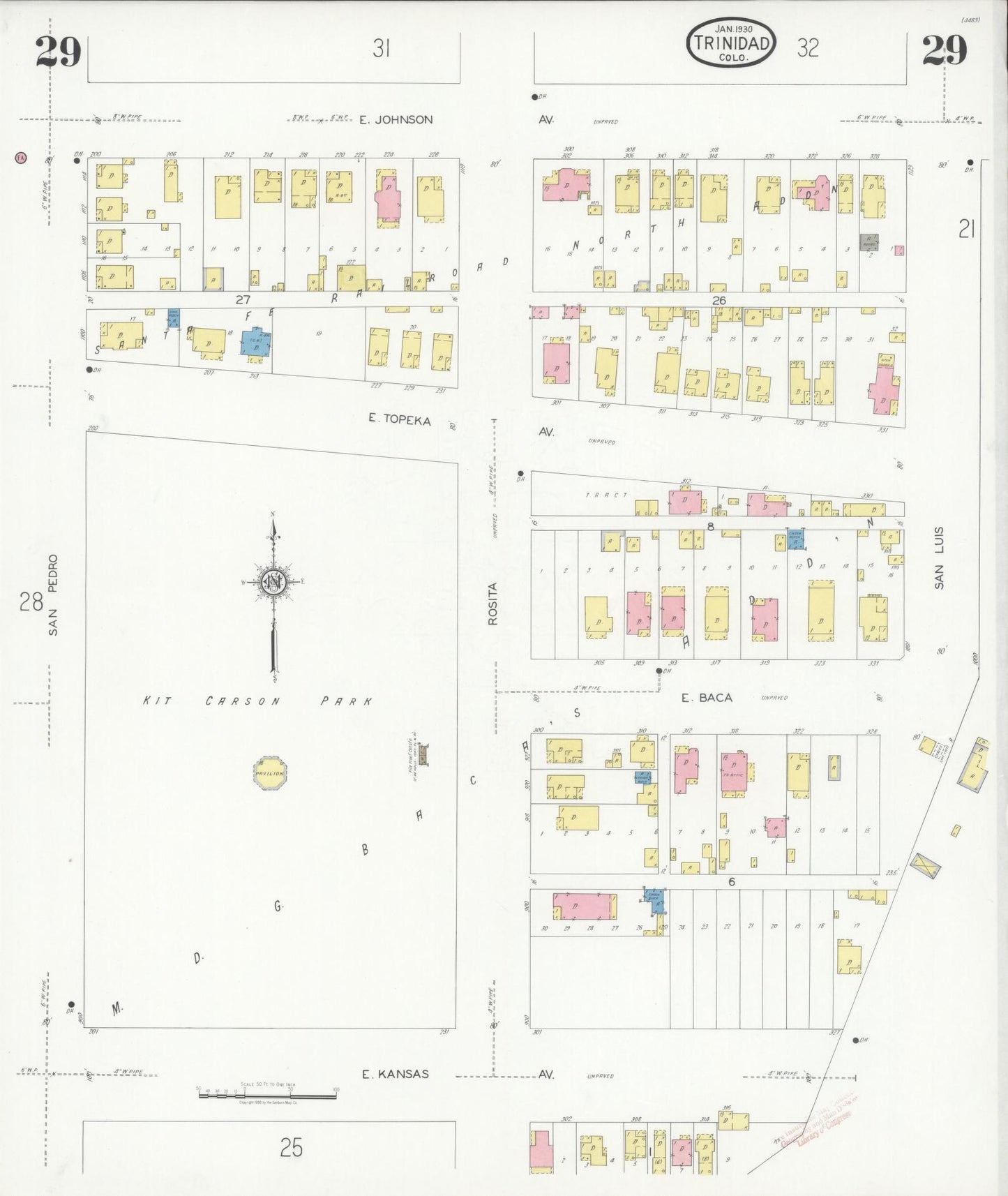Sanborn Fire Insurance Map from Trinidad, Las Animas County, Colorado (1930), Sheet #0029 - Complete Map Set gallery image, historic Sanborn map, vintage wall art, Colorado Colorado