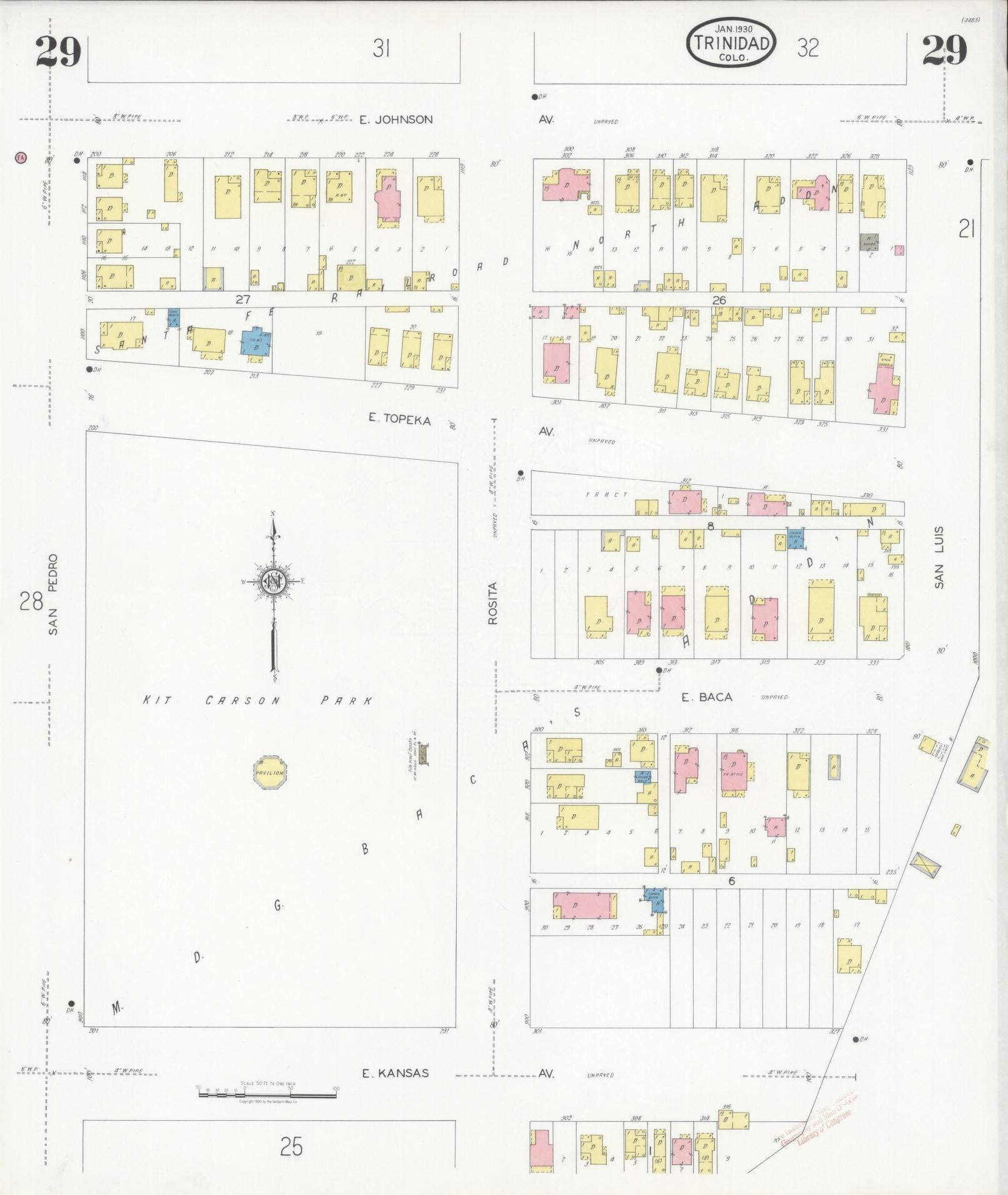 Sanborn Fire Insurance Map from Trinidad, Las Animas County, Colorado (1930), Sheet #0029 - Complete Map Set gallery image, historic Sanborn map, vintage wall art, Colorado Colorado
