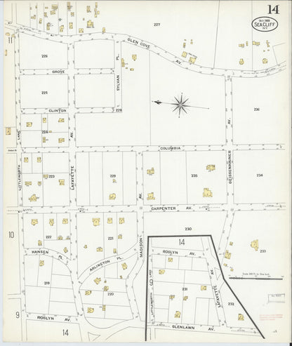 Sanborn Fire Insurance Map from Sea Cliff, Nassau County, New York (1908), Sheet #0014 - Complete Map Set gallery image, historic Sanborn map, vintage wall art, New York New York