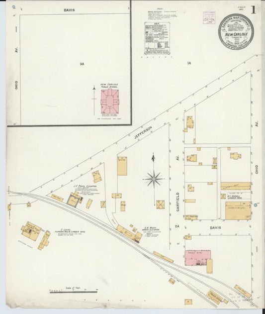 Sanborn Fire Insurance Map from New Carlisle, Clarke County, Ohio (1906), Sheet #0001 - Historic Sanborn Fire Insurance Map Print, vintage old map wall art, antique decor, genealogy gift, Ohio Ohio map