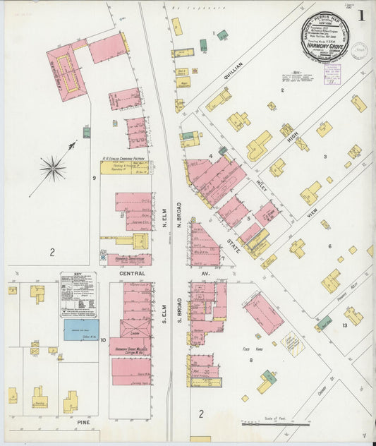 Sanborn Fire Insurance Map from Harmony Grove, Jackson County, Georgia (1901), Sheet #0001 - Historic Sanborn Fire Insurance Map Print, vintage old map wall art, antique decor, genealogy gift, Georgia Georgia map