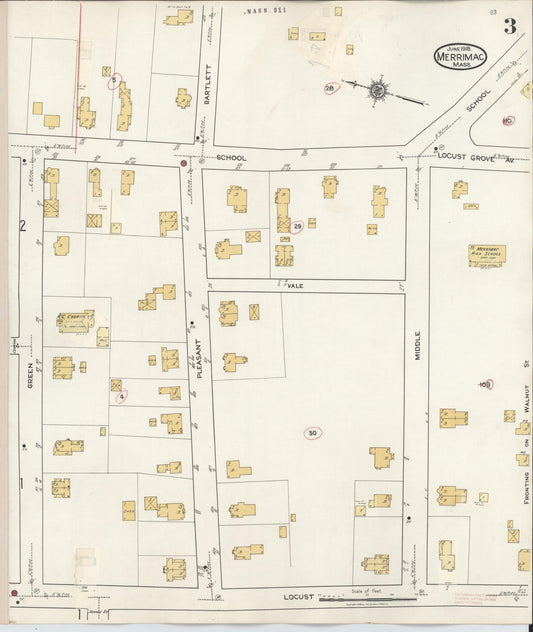 Sanborn Fire Insurance Map from Merrimac, Essex County, Massachusetts (1934), Sheet #0003 - Historic Sanborn Fire Insurance Map Print, vintage old map wall art, antique decor, genealogy gift, Massachusetts Massachusetts map