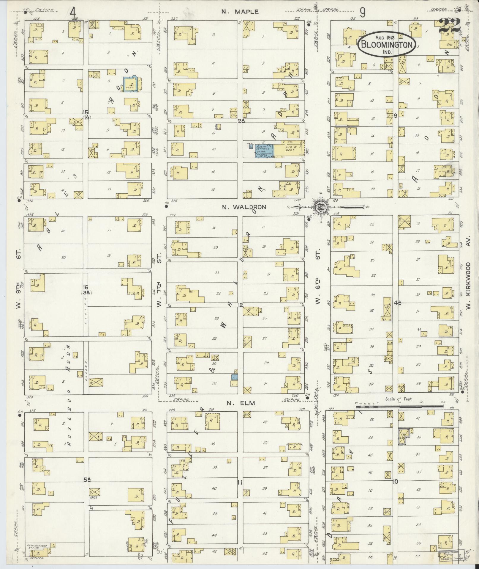 Sanborn Fire Insurance Map from Bloomington, Monroe County, Indiana (1913), Sheet #0022 - Complete Map Set gallery image, historic Sanborn map, vintage wall art, Indiana Indiana