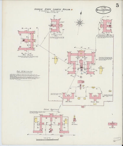 Sanborn Fire Insurance Map from Milledgeville, Baldwin County, Georgia (1895), Sheet #0005 - Complete Map Set gallery image, historic Sanborn map, vintage wall art, Georgia Georgia
