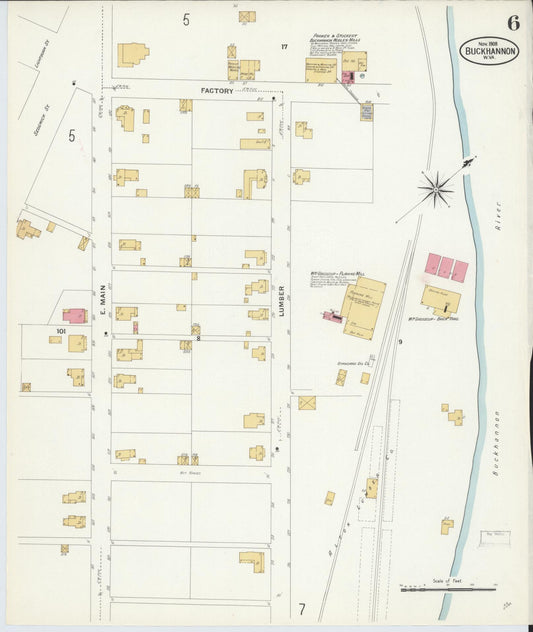 Sanborn Fire Insurance Map from Buckhannon, Upshur County, West Virginia (1908), Sheet #0006 - Historic Sanborn Fire Insurance Map Print, vintage old map wall art, antique decor, genealogy gift, West Virginia West Virginia map