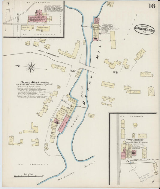 Sanborn Fire Insurance Map from Manchester, Hillsborough County, New Hampshire (1885), Sheet #0016 - Historic Sanborn Fire Insurance Map Print, vintage old map wall art, antique decor, genealogy gift, New Hampshire New Hampshire map