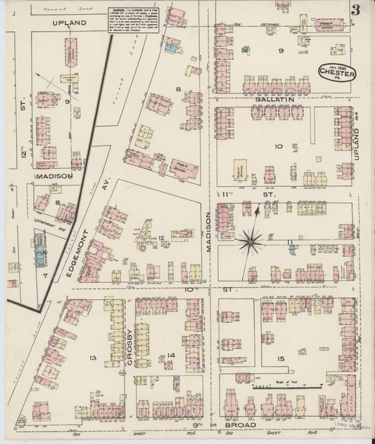 Sanborn Fire Insurance Map from Chester, Delaware County, Pennsylvania (1885), Sheet #0003 - Historic Sanborn Fire Insurance Map Print, vintage old map wall art, antique decor, genealogy gift, Chester Delaware map