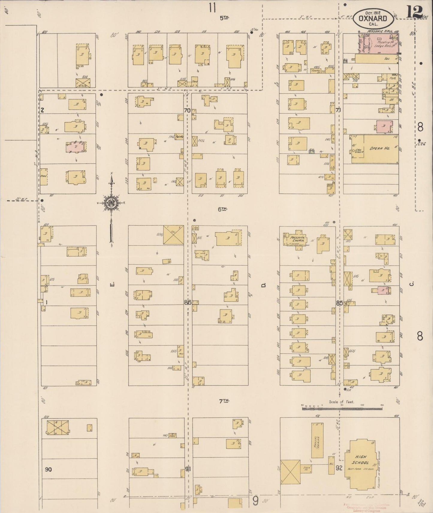 Sanborn Fire Insurance Map from Oxnard, Ventura County, California (1912), Sheet #0012 - Complete Map Set gallery image, historic Sanborn map, vintage wall art, California California