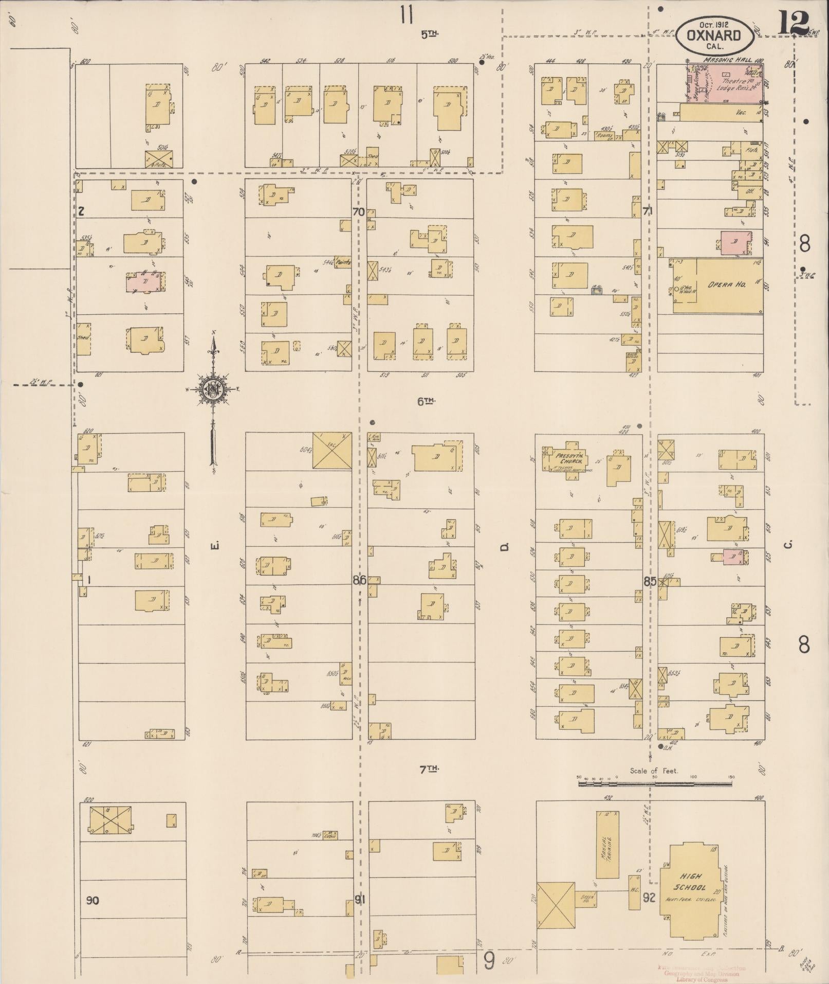 Sanborn Fire Insurance Map from Oxnard, Ventura County, California (1912), Sheet #0012 - Complete Map Set gallery image, historic Sanborn map, vintage wall art, California California