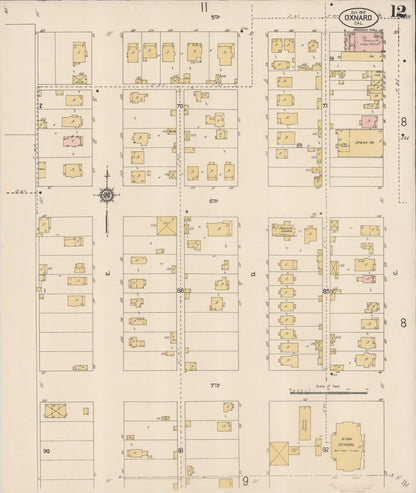 Sanborn Fire Insurance Map from Oxnard, Ventura County, California (1912), Sheet #0012 - Complete Map Set gallery image, historic Sanborn map, vintage wall art, California California