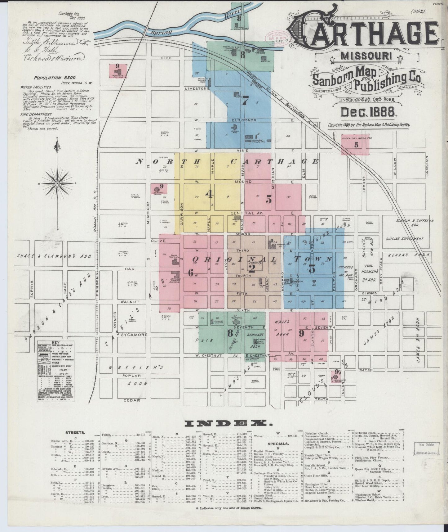 Sanborn Fire Insurance Map from Carthage, Jasper County, Missouri (1888), Sheet #0001 - Complete Map Set gallery image, historic Sanborn map, vintage wall art, Missouri Missouri