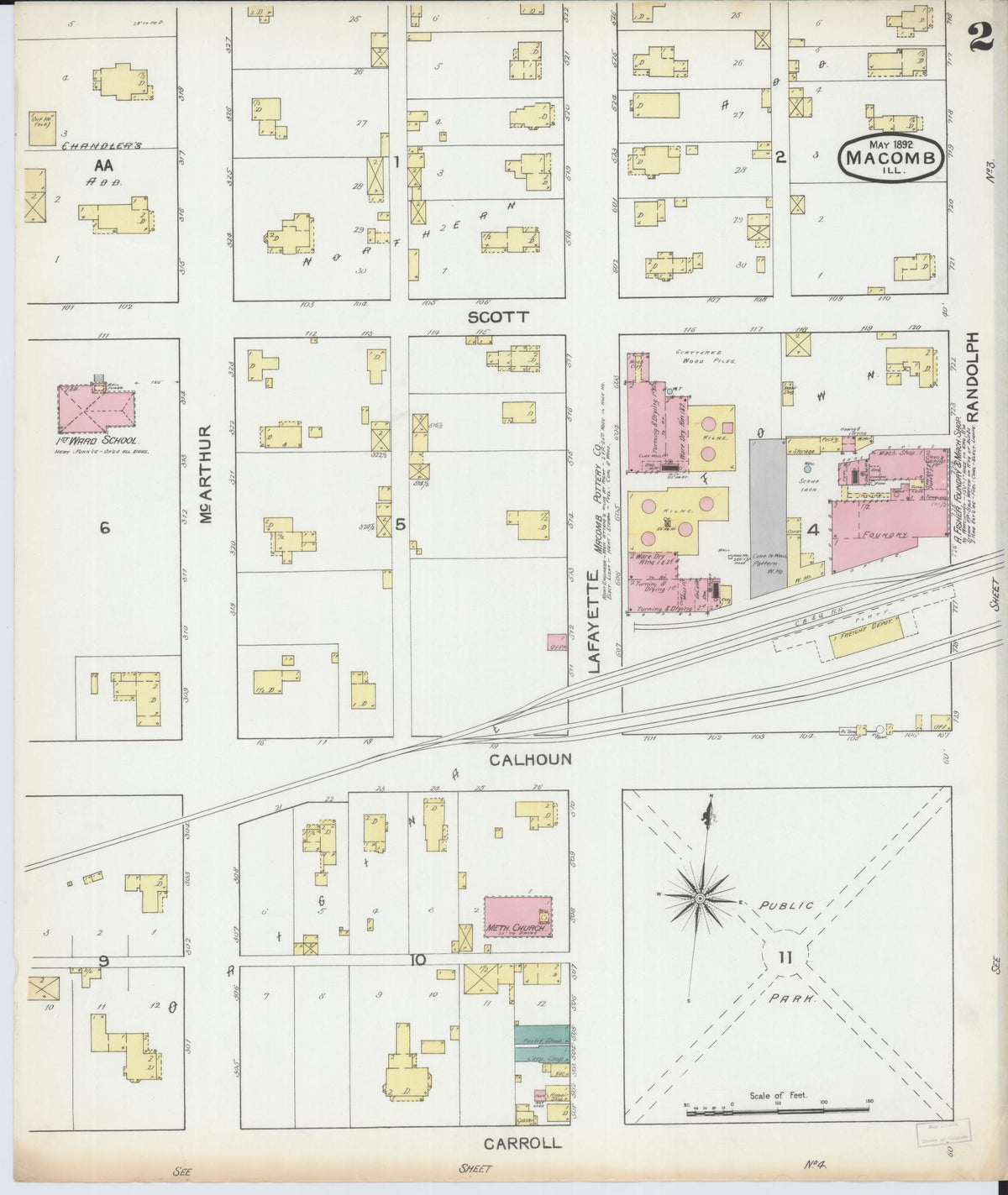 Sanborn Fire Insurance Map from Macomb, Mcdonough County, Illinois (1892), Sheet #0002 - Complete Map Set gallery image, historic Sanborn map, vintage wall art, Illinois Illinois