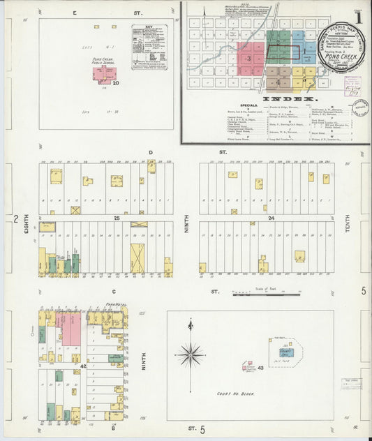 Sanborn Fire Insurance Map from Pond Creek, Grant County, Oklahoma (1901), Sheet #0001 - Historic Sanborn Fire Insurance Map Print, vintage old map wall art, antique decor, genealogy gift, Oklahoma Oklahoma map