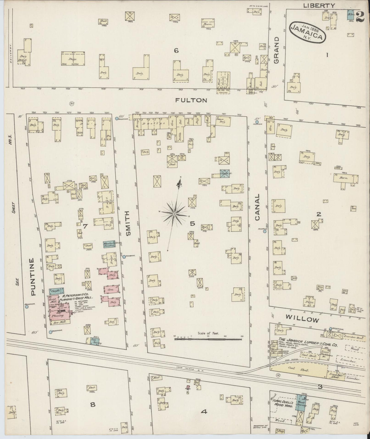 Sanborn Fire Insurance Map from Jamaica, Queens County, New York (1886), Sheet #0002 - Complete Map Set gallery image, historic Sanborn map, vintage wall art, New York New York
