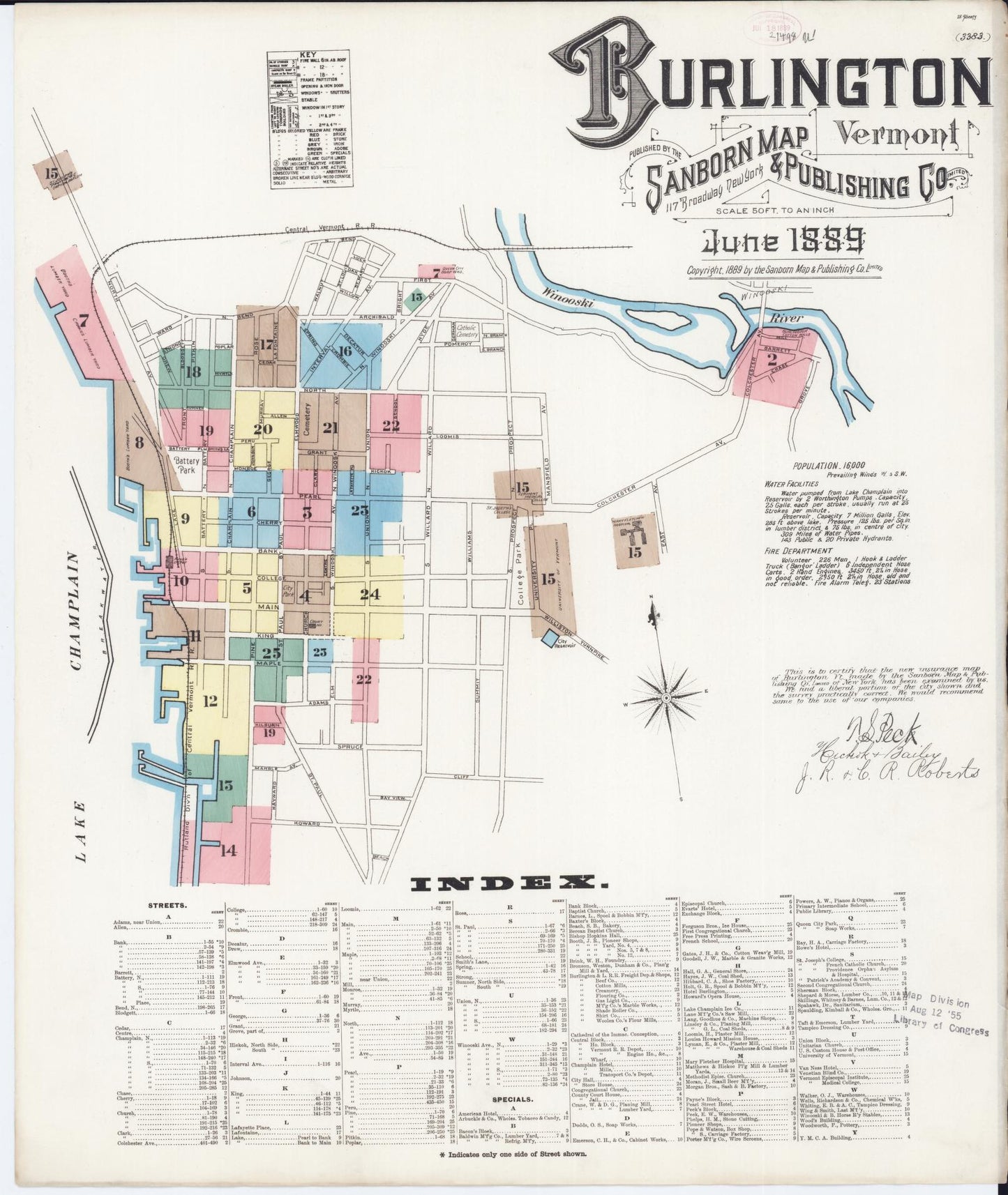 Sanborn Fire Insurance Map from Burlington, Chittenden County, Vermont. (1889) – Historic Sanborn Fire Insurance Map Print