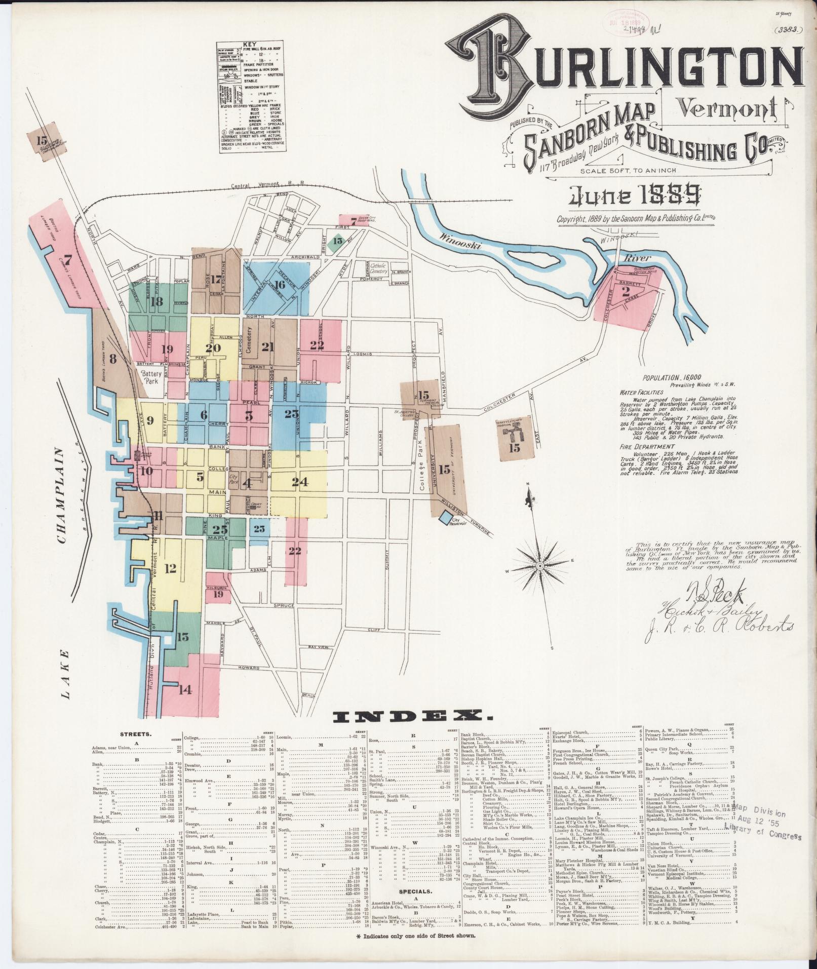 Sanborn Fire Insurance Map from Burlington, Chittenden County, Vermont. (1889) – Historic Sanborn Fire Insurance Map Print
