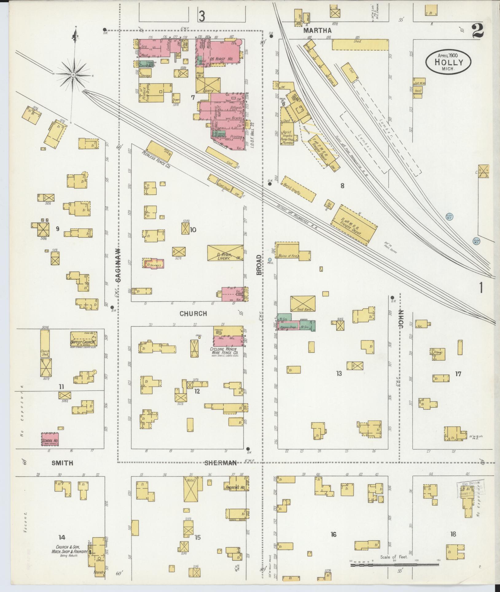 Sanborn Fire Insurance Map from Holly, Oakland County, Michigan (1900), Sheet #0002 - Complete Map Set gallery image, historic Sanborn map, vintage wall art, Michigan Michigan