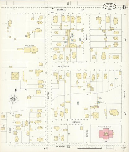 Sanborn Fire Insurance Map from Salinas, Monterey County, California (1900), Sheet #0008 - Complete Map Set gallery image, historic Sanborn map, vintage wall art, California California