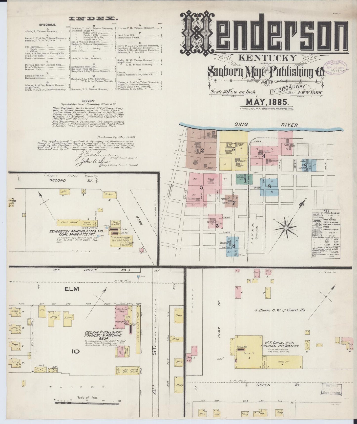 Sanborn Fire Insurance Map from Henderson, Henderson County, Kentucky (1885), Sheet #0001 - Complete Map Set gallery image, historic Sanborn map, vintage wall art, Kentucky Kentucky