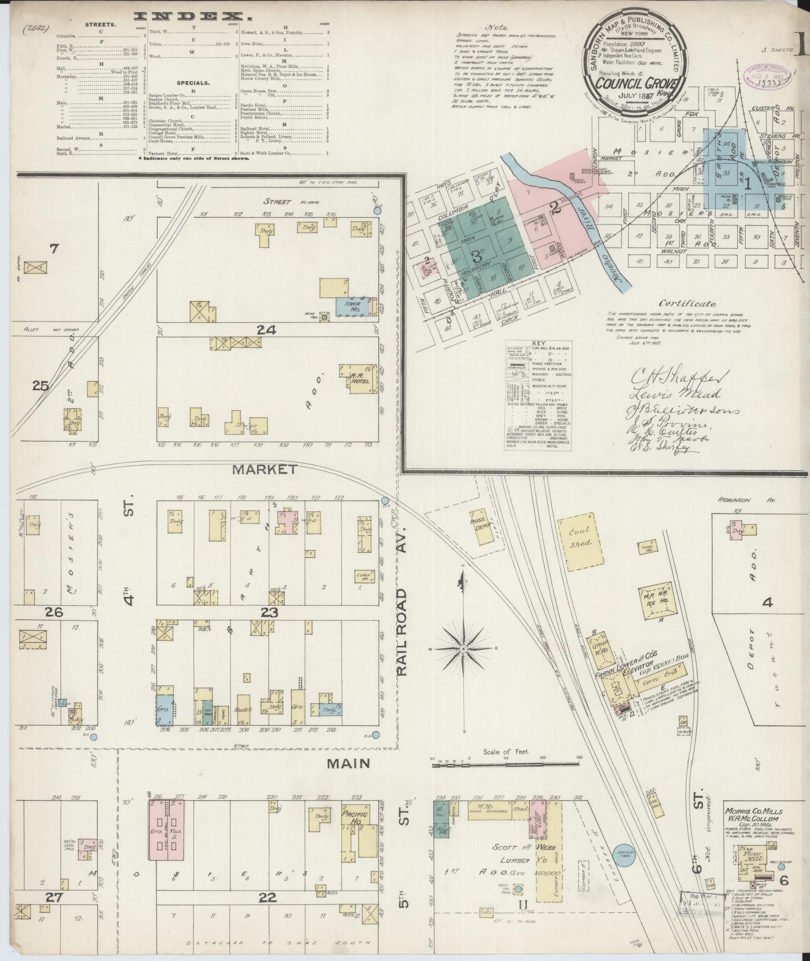 Sanborn Fire Insurance Map from Council Grove, Morris County, Kansas (1887), Sheet #0001 - Complete Map Set gallery image, historic Sanborn map, vintage wall art, Kansas Kansas